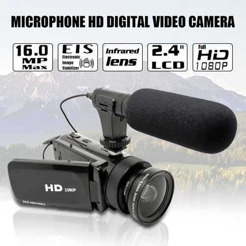 HD 1080P 16MP Digital Camcorder with 16X Zoom, Flip Screen and External Microphone