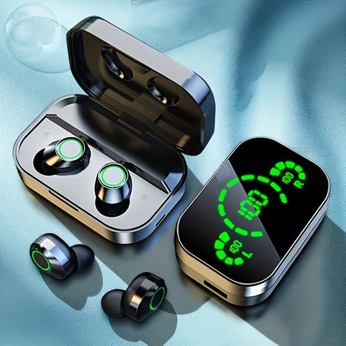 Bluetooth 5.4 Wireless Earbuds with Mirror Case, Digital Display and App Control