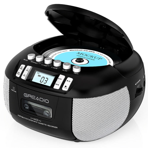 Radiocassette portatif avec lecteur CD et cassette, radio AM/FM, enregistrement