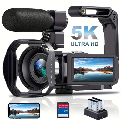 Caméscope de vlogue 5K 64 MP Wi-Fi, vision nocturne IR, zoom 18x, écran tactile 3 po
