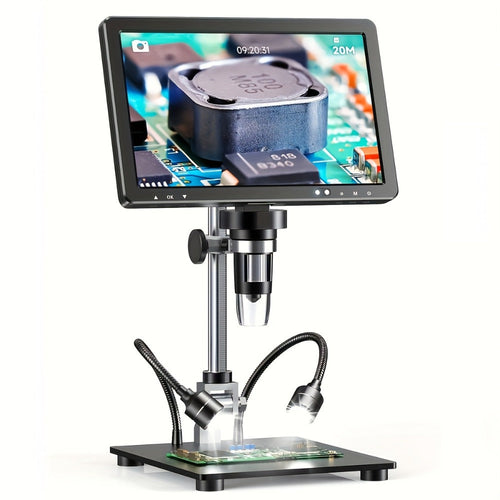 DM12 Digital Microscope with 10.1-Inch IPS Screen, Two Side Lights and Extended Stand