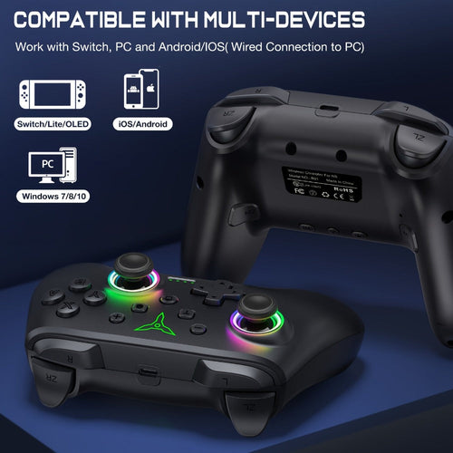 Manette de jeu sans fil RVB noire avec 2 boutons arrière programmables et turbo