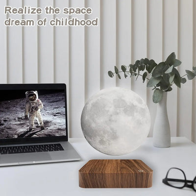 Lampe lune à lévitation magnétique — 3 teintes, socle en bois