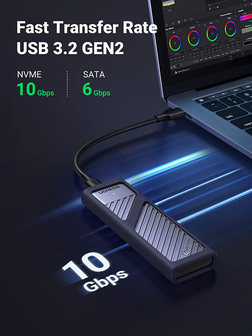 UGREEN boîtier SSD M.2 NVMe/SATA 10 Gbit/s avec 2 câbles