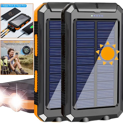 Batterie externe solaire 20 000 mAh, 2 ports USB, lampe DEL et boussole