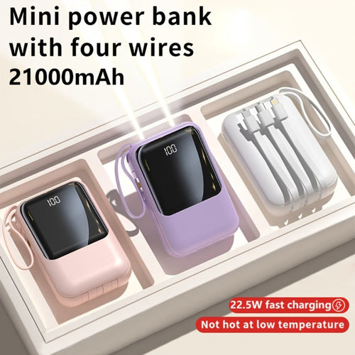 21000mAh Mini Power Bank with Built-In Cables and LED Display, 5W or 22.5W