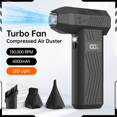 Pistol-Grip Electric Air Duster with Digital Display, 3 Nozzles and USB-C Cable, Black