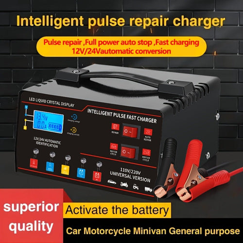 AF01 12V / 24V Battery Charger with LCD Display, Clamps and Cooling Fan