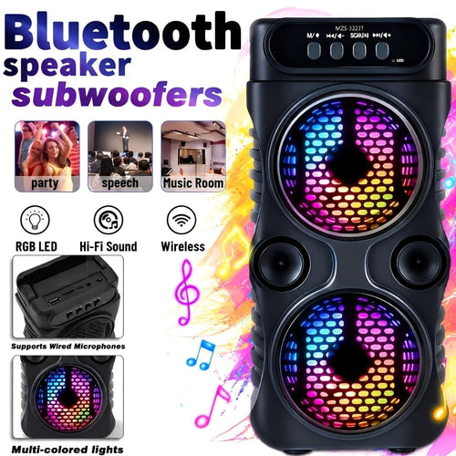 Haut-parleur Bluetooth portatif à deux haut-parleurs de 3 po, DEL, USB, TF, FM et AUX