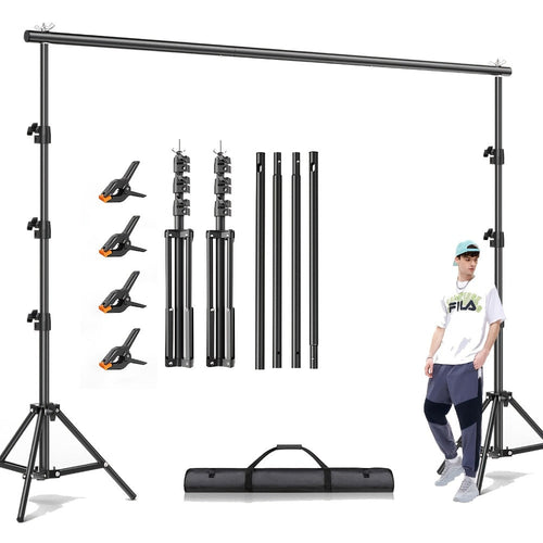 Support de toile de fond robuste 10 x 10 pi – 2 trépieds, 4 barres, 4 pinces et sac