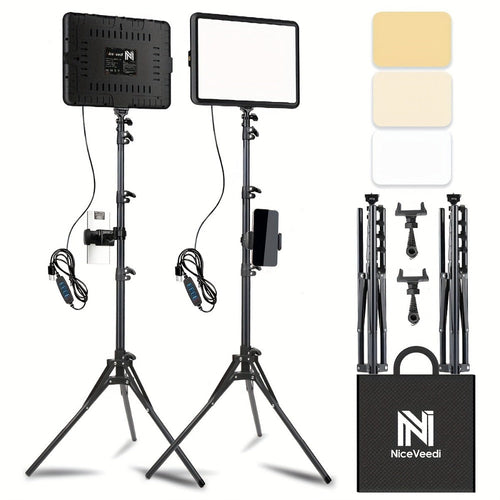 2-Pack LED Video Light Kit with Tripod and Phone Holder, 2800-6500K, CRI 97+