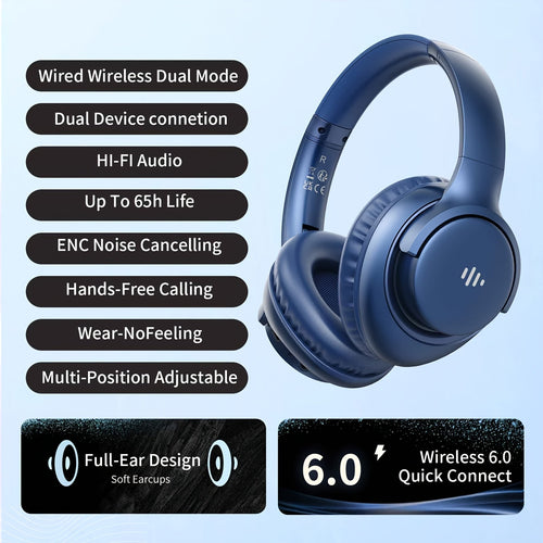 65H Wireless Over-Ear Headphones, Hi-Fi Stereo, Rich Bass, Low Latency
