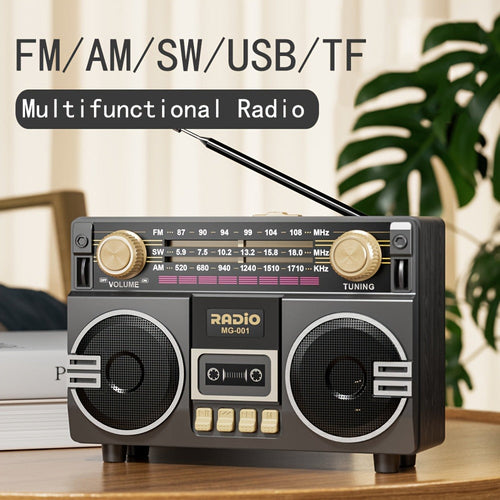 Radio portative AM/FM/OC Bluetooth avec batterie 1200 mAh, USB/TF/AUX et lampe DEL