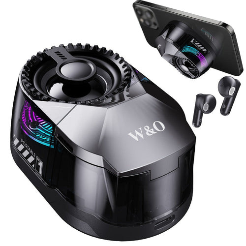 5-in-1 Bluetooth Speaker with Phone Holder, Earbuds and RGB Light
