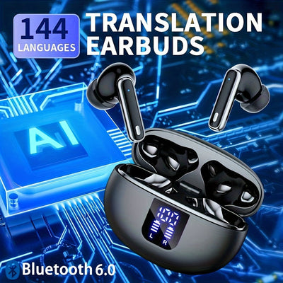 Stem-Style Translation Earphones with Digital Display Charging Case