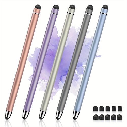 Ensemble de 5 stylets capacitifs à double pointe en métal + 10 embouts de rechange