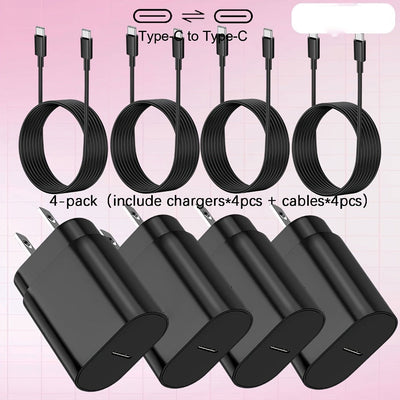 4-Pack USB-C Fast Wall Chargers with 4 ft USB-C Cables