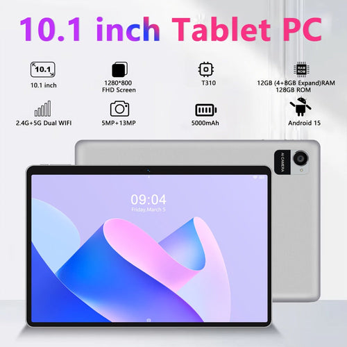 10.1-Inch Android 15 2-in-1 Tablet with Keyboard, Mouse, Case and Stylus, 12GB/128GB