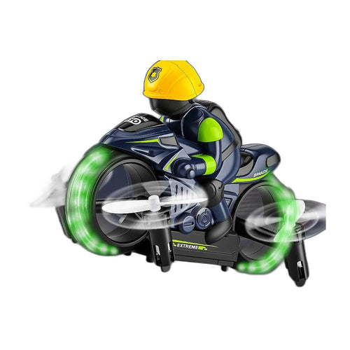 Moto volante télécommandée 2-en-1 — roule et vole, roues DEL
