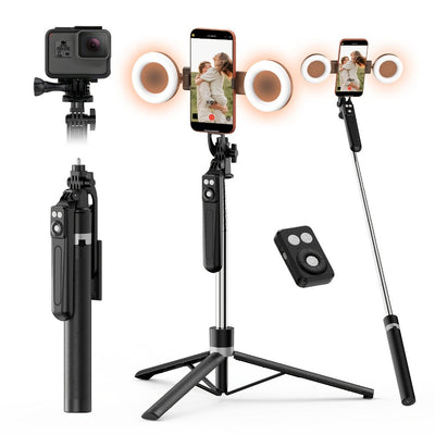 67-Inch Selfie Stick Tripod with Two Detachable Lights, Wide Base and Remote