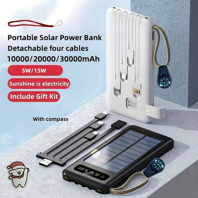 Solar Power Bank 10000-30000mAh with Built-In Cables and Digital Display
