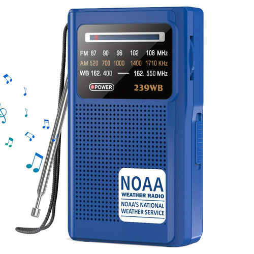 Radio portative AM/FM/météo à piles AA, prise écouteurs 3,5 mm, 3 couleurs