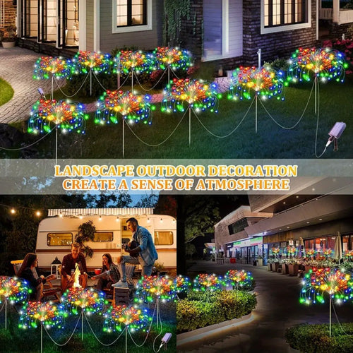 Lumières solaires de jardin en feu d'artifice, 8 modes, blanc chaud ou multicolore