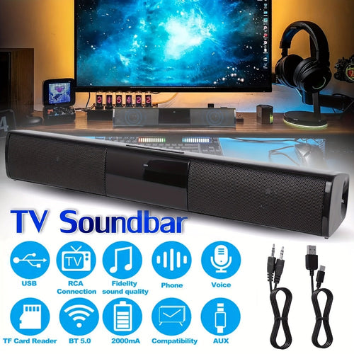 Compact 13-Inch TV Soundbar with Bluetooth, TWS, TF, AUX, FM Radio and USB
