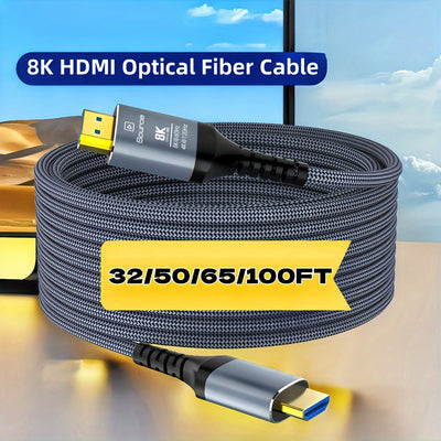 Fiber Optic HDMI 2.1 Cable, 8K60 4K120 48Gbps, Slim Braided, 32 to 100 ft