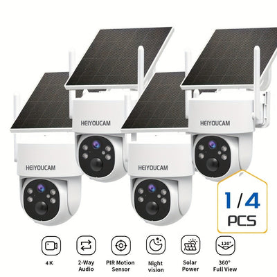 Solar 4K Wireless PTZ Security Camera, 360° Pan Tilt, PIR Detection