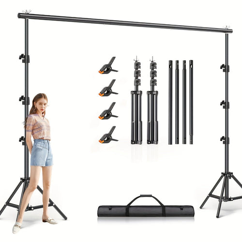 Support de fond photo 10 x 10 pi avec 2 trépieds, 4 barres transversales, 4 pinces et sac
