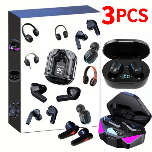 3-Pair Assorted TWS Wireless Earbuds Bundle with Mixed Charging Cases