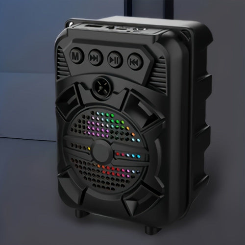 Portable Bluetooth Speaker with LED Light, Stereo Bass and Up to 10 Hours Playtime, Black