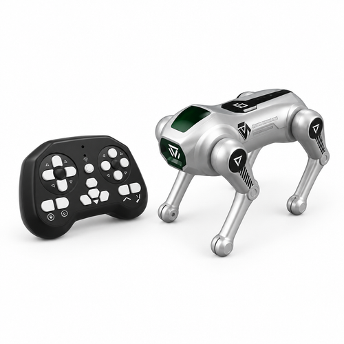 Chien robot quadrupède télécommandé — cascades, look mécanique