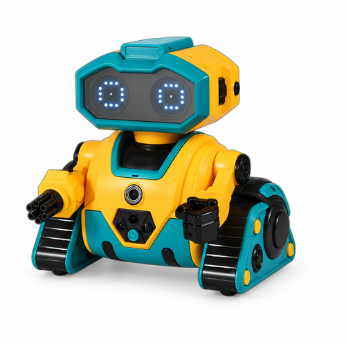 Robot interactif à chenilles télécommandé — yeux DEL, batterie modulaire