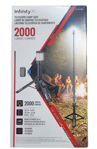 Infinity X1 – Lampe de camping télescopique 2000 lumens avec télécommande magnétique et trépied (Boîte ouverte)