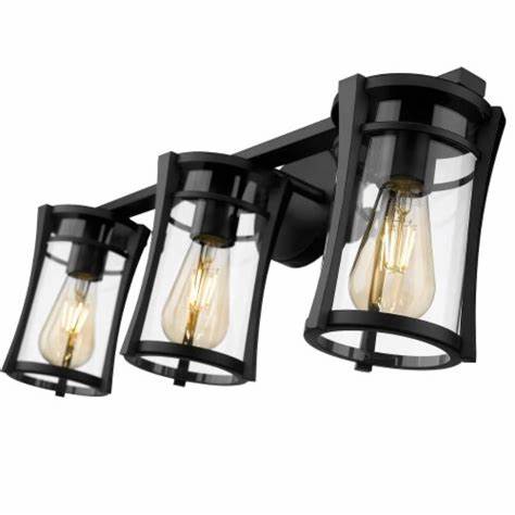OVE Decors Joakim – Applique murale 3 lumières, finition noire, style industriel moderne, ampoules LED incluses, lumière chaude 3000K, gradable